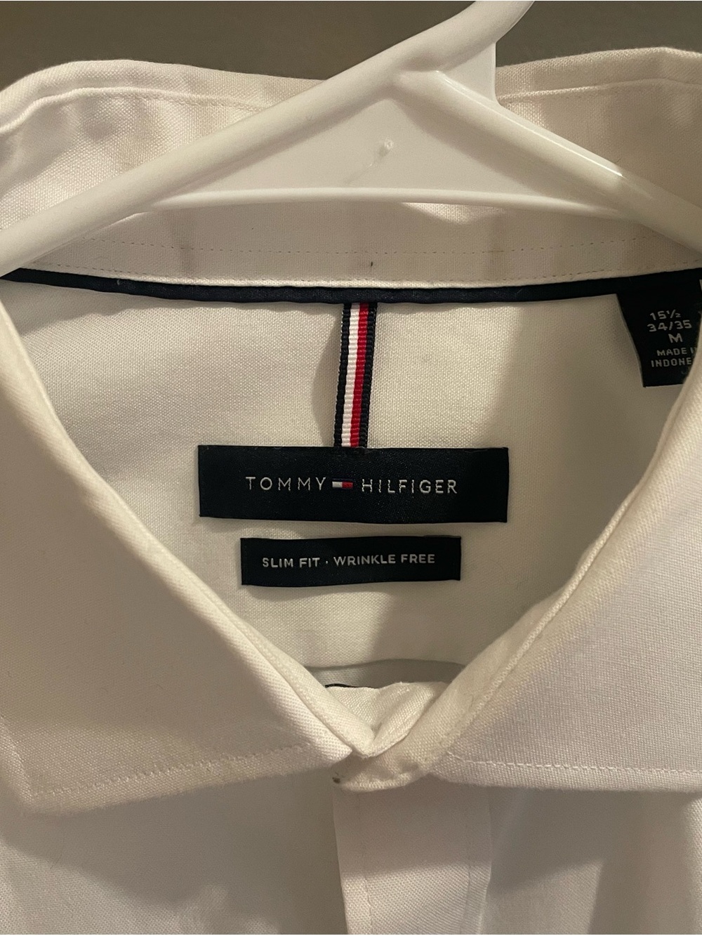 Tommy Hilfiger 100% Cotton Mens Med White Dress Shirt w/ Contrast Button Hole